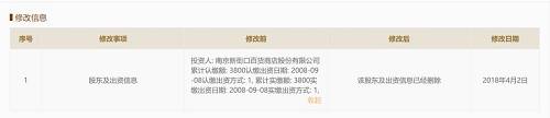 国家企业信用信息公示系统显示，南京新百于2017年1月出现在齐鲁干细胞股东名单中，持股76%。但在其2018年4月发布的企业年报中出现了一条修改信息，南京新百的出资信息被删除。