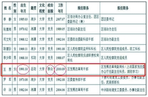 早前干部任命公示图表，显示王茜还不到21岁就将任副局长。