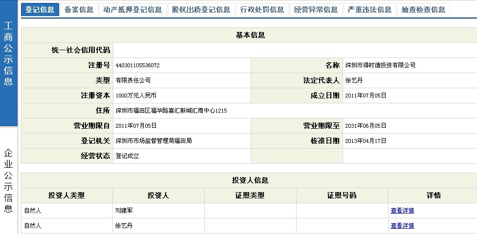 深圳市得时德投资有限公司企业信息