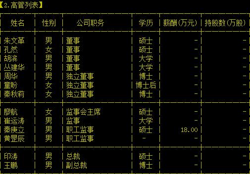 中国高科集团股份有限公司 高管列表