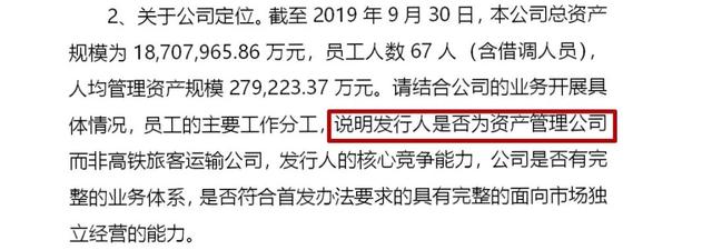 员工仅67人，“巨无霸”京沪高铁被证监会问询：人均管理资产近28亿，是否为资产管理公司？