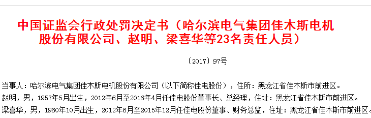 佳电股份虚增利润近2亿 23名高管被证监会罚167万元