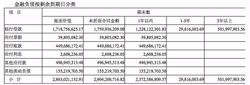 贝因美金融负债情况