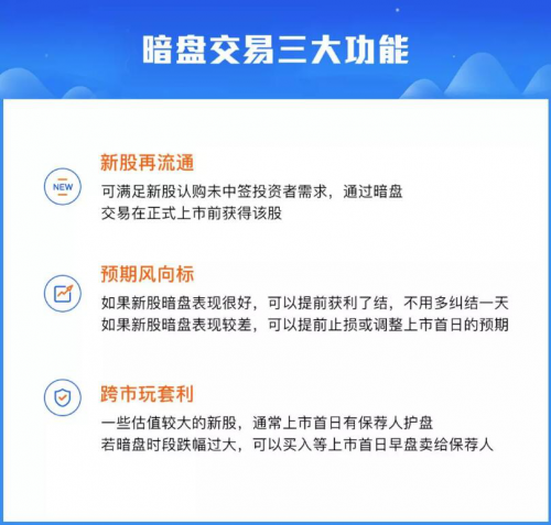 根据尊嘉证券内部研究人员对近一年公开发售的177只新股的数据统计显示，新股上市前一天在暗盘中卖出赚钱的概率最大，而随着持有新股时间的拉长，赚钱概率逐渐递减。截至目前，在一众互联网港美股券商中只有尊嘉证券支持暗盘交易。