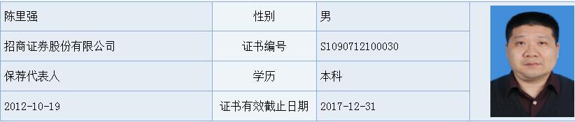 招商证券投资银行总部董事、保荐代表人 陈里强