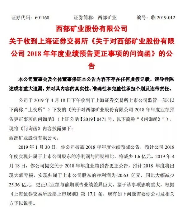 巨亏20亿，一年亏光七年净利润！西部矿业年报大变脸，上交所火速问询