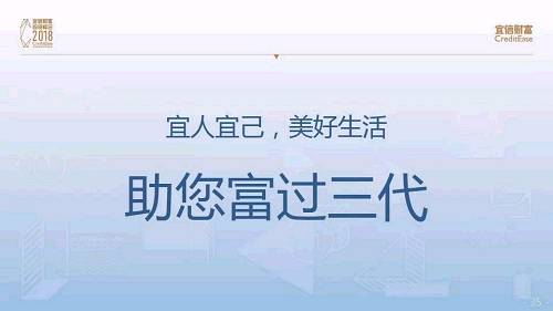 财富管理不是一代人的事，而是几代人永远的事。通过与大家长期的合作，我们希望建立一种信任，基于专业性的信任，基于诚信的信任，能够把大家与宜信财富的合作传递到我们的下一代和他们的下一代，和他们的下一代。我们希望跟大家一起努力，宜人宜己，美好生活，帮助自己富过三代，富过永久。