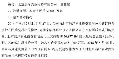 太平洋证券涉及的三件重大诉讼案件均涉及股票质押业务，与天夏智慧和胜利精密这两只股票有关。其中，涉案金额最高的是公司诉北京浩泽嘉业投资有限公司（下称浩泽嘉业）、夏建统股票质押回购业务纠纷案。